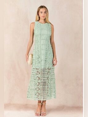 Endless Rose Textured Sleeveless Maxi Dress Size S | Sage Green Lace Floral Maxi